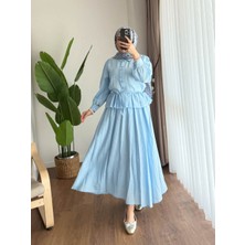 RFK Butik Kadın Melinda Begonya Kumaş Etekli Ikili Takım - Mavi