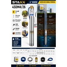 Staxx Power ST4SDM4/26 26 Kademeli Kalem Dalgıç Pompa 191MT Dik Basma 220VMONOFAZ Çelik Şaftlı Derin Kuyu Dalgıç