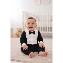 Geny Baby Erkek Bebek Siyah Smokin Tulum - Papyonlu Özel Gün Kıyafeti (0-12 Ay)
