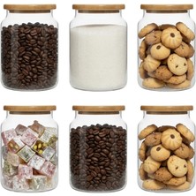 Öz Home 6'lı Vakumlu Bambu Kapaklı Cam Saklama/düzenleme Kavanozu 900 ml