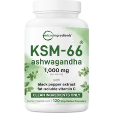 Micro Ingredients Ksm-66  1,000MG  120 Veggie Capsul With Black Pepper Fat Soluble Vitamin C  Potent Root Extract.