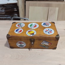 Tun's Woods Voyager Vintage Ahşap Sandık 40X18X10 cm Sarı Meşe Kahve Eskitme Dekoratif Kutu