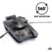 Oyuncak 2.4ghz Uzaktan Kumandalı Paletli Rc Tank Şarjlı Işıklı Sesli Gövdesi 360° Dönen Askeri Tank