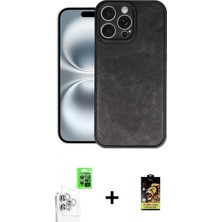 Marsilyan™- iPhone 16 Pro Max Kılıf Kıvılcım Işık Serisi - Siyah Buffer Cam Ekran Koruyucu + Raze Metal Kamera Lens - Bz