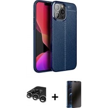 Marsilyan™- iPhone 15 Pro Kılıf Doruk Klasik Özel Seri - Siyah 3D Antistatik Hayalet Cam Ekran Koruyucu + Raze Metal Kamera Lens - Gs