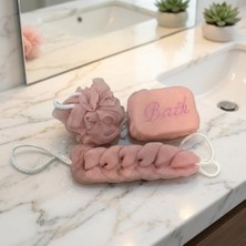 4 Parça Şeffaf Makyaj ve Banyo Çantası Seti - Pembe Banyo Lifi, Sırt Kesesi ve Mikrofiber El Havlusu - Su Geçirmez Seyahat Tipi Kozmetik Organizeri