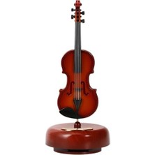 Dekoratif Klasik Keman Figürlü Müzik Kutusu – 18 cm Ahşap Standlı Retro Döner Mekanizmalı Masaüstü Süs ve Hediyelik
