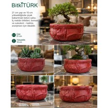 🌺 Bitkitürk Kabartma Desenli El Yapımı Beton Saksı – Kırmızı Dekoratif Bonsai ve Sukulent Saksısı 21X10 cm