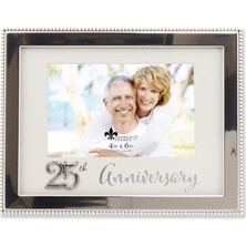 4x6 Gümüş Boncuklu Metal 25. Yıl Dönümü Resim Çerçevesi