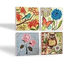 Kelebek, Serçe, Pembe Ortanca Çiçeği, Taş Bardak Altlığı Seti - 4 Parça - Dekoratif, Rustik Mutfak Aksesuarı, 10X10 Cm, Kaydırmaz Tabanlı, Şık ve Dayanıklı SC319