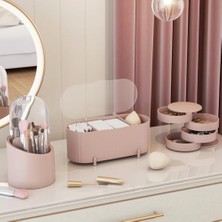 Soft 3 Adet Makyaj Kozmetik Takı Aksesuar Mücevher Makyaj Fırça Düzenleyici Çok Amaçlı Banyo Mutfak Ofis Masa Organizer Seti (Rose)