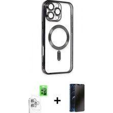 Marsilyan™- iPhone 16 Pro Max Kılıf Nova Işık Özel Seri - Siyah 3D Antistatik Hayalet Cam Ekran Koruyucu + Raze Metal Kamera Lens - Bz