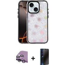 Marsilyan™- iPhone 14 Kılıf Odak Prime - Siyah 3D Antistatik Hayalet Cam Ekran Koruyucu + Raze Metal Kamera Lens - Gs