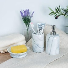 Lüks El Oyması Doğal Mermer Diş Fırçası ve Makyaj Fırçası Tutacağı - Banyo, Vanity, Ofis ve Masa Organizatörü Için Ağır Hizmet Tayvan Yushan Taşı (8,4 cm x 11,5 Cm, Off-Beyaz)