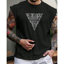 Nigrum Pardus Nıgrum Pardus Yeni Sezon Trıangle Future Baskılı %100 Pamuk Büyük Beden Kolsuz Erkek T-Shirt