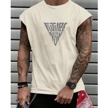 Nigrum Pardus Nıgrum Pardus Yeni Sezon Trıangle Future Baskılı %100 Pamuk Büyük Beden Kolsuz Erkek T-Shirt