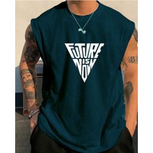Nigrum Pardus Nıgrum Pardus Yeni Sezon Trıangle Future Baskılı %100 Pamuk Büyük Beden Kolsuz Erkek T-Shirt