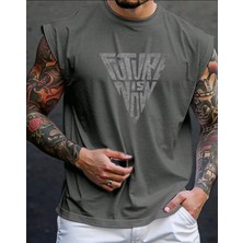 Nigrum Pardus Nıgrum Pardus Yeni Sezon Trıangle Future Baskılı %100 Pamuk Büyük Beden Kolsuz Erkek T-Shirt