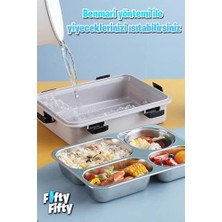 Büyük Ebat 850 ml (Paslanmaz Çelik Tek Kat Dört Bölmeli Çorba Kaseli Lunch Box Yeni Nesil Sefer Tası -FFLBOX50433