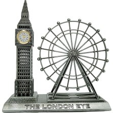 Dünyadan Hediyeler Vintage Metal Ingiltere London Big Ben ve London Eye Biblo Gümüş 20CM