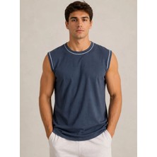 Sivon Wear Erkek Kontrast Biyeli Kolsuz Atlet Bisiklet Yaka Yazlık Basic Atlet