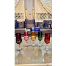 Vakıf Home Renkli Kesme El Işi Ayaklı Kristal Kahve Yanı Su Bardağı 180 ml