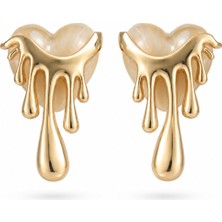Serelya Pirinç Gold Renk Beyaz Sedefli Akan Kalp Model Kadın Küpe
