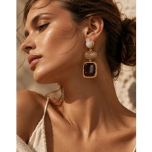 Solare Accessories Çok Renkli Taş Detaylı Altın Kaplama Vintage Sallantılı Küpe (Hipoalerjik)