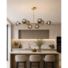 LED Yeni Model 100 cm 8 Li Füme Camlı Avize Gold Renk Ithal Model