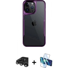 Pileli Store Pilelistore™ iPhone 15 Pro Max Kılıf Akış Çizgi Koleksiyonu - Siyah 3D Antistatik Seramik Nano Ekran Koruyucu + Raze Metal Kamera Lens - Tmgı
