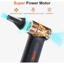 Turbo Fan, Şarjlı Hava Kompresörü, 150.000RPM, 3 Güç Modu, 52M/S Güçlü Üfleme, Bilgisayar - Araba - Klavye Temizliği Için Güçlü Toz Üfleyici