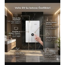 Yuwa Veito Speed E9 Dokunmatik Dijital Ekranlı Ani Su Isıtıcısı Şofben - 9 Kw Güçlü Isıtma, IP25 Su Geçirmezlik Tasarımlı Şofben Elektirikli Şofben (Montaj Dahil Değildir.)