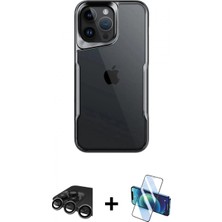 Pileli Store Pilelistore™ iPhone 15 Pro Max Kılıf Akış Çizgi Koleksiyonu - Siyah 3D Antistatik Seramik Nano Ekran Koruyucu + Raze Metal Kamera Lens - Tmgı