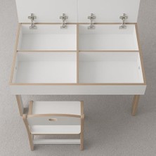 Mdf Çocuk Aktivite Masası, Açılabilir Kapaklı, Ergonomik Tasarım, 1 ve 1 Masa, Beyaz