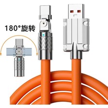 6A Type-C Bakır Döşemeli Sıvı Silikon USB Data Hızlı Şarj Kablosu - 180 Derece - Katlanmaz Kırılmaz Uzun Ömürlü - 1 Metre