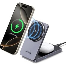 Magflow Qi2 Sertifikalı 15W Şarj Istasyonu, Magsafe ile Uyumlu 2'si 1 Arada Manyetik Şarj Istasyonu, 16,16 Pro,16 Pro Max,15,14,13,airpods Için Katlanabilir Kablosuz Şarj Cihazı