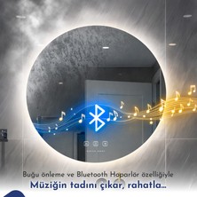 Digital Hayat Bluetooth Ayna Hoparlörlü Yuvarlak LED Akıllı Banyo Aynası - Buğu Önleyici Dokunmatik Modern