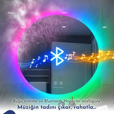 Digital Hayat Bluetooth Ayna Hoparlörlü Yuvarlak LED Akıllı Banyo Aynası - Buğu Önleyici Dokunmatik Modern