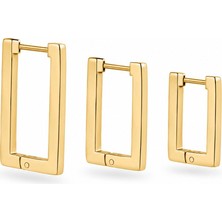 Serelya 316L Çelik Gold Renk Dikdörtgen Küpe Seti