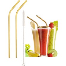 Mucit Home Gold 2'li Paslanmaz Çelik Pipet 0,5 x 9 cm Renk: Altın 1 Adet Temizleme Fırçası ile