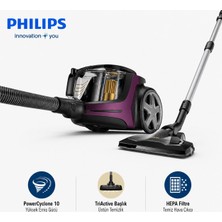 Philips Toz Torbasız Elektrikli Süpürge Güçlü Emiş Performansı, Süper Turbo Fırça ve Sert Zemin Başlığıyla Derin Temizlik Için Pratik, Kompakt ve Kolay Kullanımlı Çözüm, Derinlemesine Temizlik, Kontrollü Em