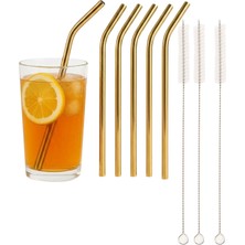 Mucit Home 6'lı Paslanmaz Çelik Pipet Gold 0,5 x 9 cm 1 Adet +3 Temizleme Fırçası Özel Günler İçin