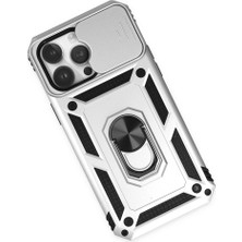 Bezos iPhone 14 Pro Kılıf Pars Lens Yüzüklü Silikon - Gümüş