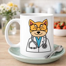 Bezos Doktor Kedi Tasarımlı Porselen Kupa Model 174 – Sevimli Veteriner / Doktor Kedi Kahve Kupası – Kedi Severlere ve Sağlık Çalışanlarına Hediye