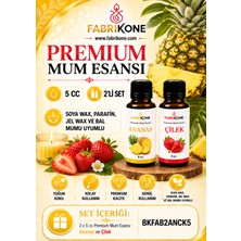 Fabrikone Premium Mum Esansı 5 cc 2'li Set - Ananas, Çilek - Soya Wax, Parafin, Jel Wax ve Bal Mumu Uyumlu BKFAB2ANCK5