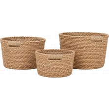 Naturel Dekor Hasır Doğal 3\'lü Deniz Sazı Sepet, Saksı, Düzenleyici - Iskandinav, Modern, Bohem, Rattan