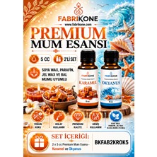 Fabrikone Premium Mum Esansı 5 cc 2'li Set - Karamel, Okyanus - Soya Wax, Parafin, Jel Wax ve Bal Mumu Uyumlu BKFAB2KROK5