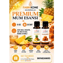 Fabrikone Premium Mum Esansı 5 cc 2'li Set - Ananas, Karamel - Soya Wax, Parafin, Jel Wax ve Bal Mumu Uyumlu BKFAB2ANKR5