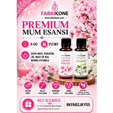 Fabrikone Premium Mum Esansı 5 cc 2'li Set - Japon Kirazı, Yasemin - Soya Wax, Parafin, Jel Wax ve Bal Mumu Uyumlu BKFAB2JKYS5