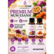 Fabrikone Premium Mum Esansı 5 cc 2'li Set - Passion Fruit, Karamel - Soya Wax, Parafin, Jel Wax ve Bal Mumu Uyumlu BKFAB2PFKR5